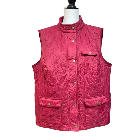 Talbots Women Red Quilted Vest Snap Button Pocket Plus Size 2X - Picture 1 of 10
